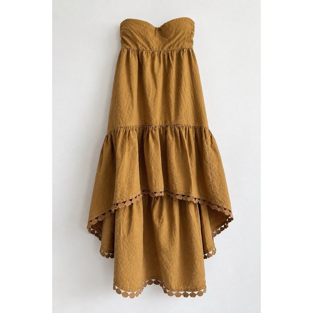 Maeve Anthropologie Mustard Strapless High Low Maxi Dress L